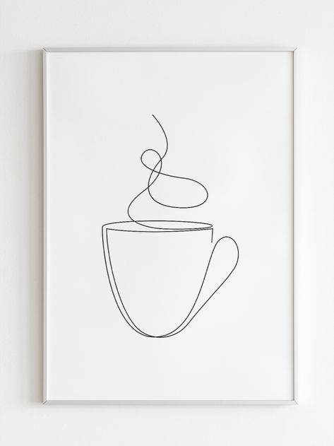 Minimal Coffee, Coffee Prints, Simple Line Drawing, Wall Art Simple, Minimal Drawings, Wall Art Minimal, Coffee Wall Art, Coffee Wall, Coffee Drawing