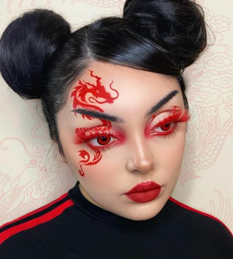 Dragon Makeup Look, Dragon Makeup, Beautiful Halloween Makeup, Competition Makeup, The Red Dragon, Makeup Drawing, Make Up Ideas, Anime Makeup, Face Art Makeup