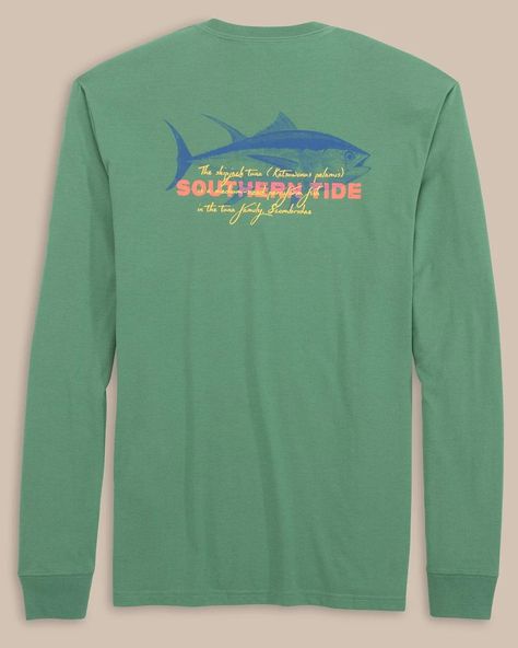 Men's Skipjack Facts Long Sleeve T-Shirt | Southern Tide Father Son Outfits, Tide Logo, Beach Towel Bag, Boys Swim Trunks, Southern Tide, Boys Swim, Mens Fall, Pullover Jacket, Kids Tops