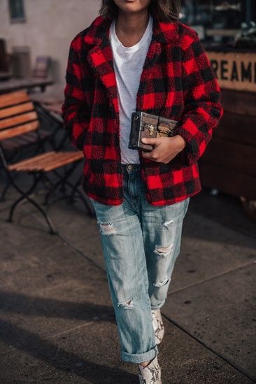 Check Please - buffalo check teddy coat, my old faithful boyfriend jeans, and a little extra accessories (hello snakeskin boots!). Checkered Jacket Outfit, Jacket Outfit Men, Extra Accessories, Timberland Outfits, Check Please, Checkered Jacket, Snakeskin Boots, Old Faithful, Red Checkered