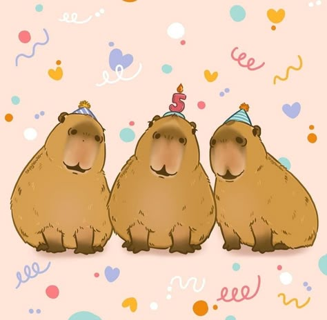 Capybara Happy Birthday, Capybara Birthday, Cookie Drawing, Beachy Wallpaper, Cap Drawing, Happy Birthday Drawings, Handpainted Tote Bags, Creative Birthday Cards, Birthday Wall