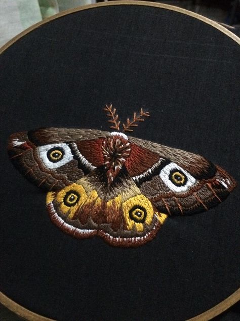 Luna Moth Embroidery, Embroidery Moth, Embroidered Moth, Moth Embroidery, Emperor Moth, Face Embroidery, Clothes Embroidery Diy, Textile Art Embroidery, Floral Embroidery Patterns