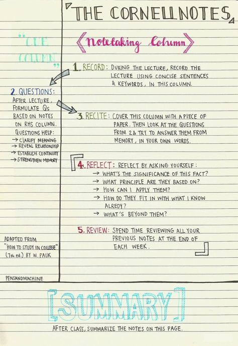 Cornell Method - A Method To Take Great Notes Cornell Method, School Tricks, Note Making, Studie Hacks, Note Taking Strategies, Ipad Notes, Notes Inspo, Note Taking Tips, Study Stuff