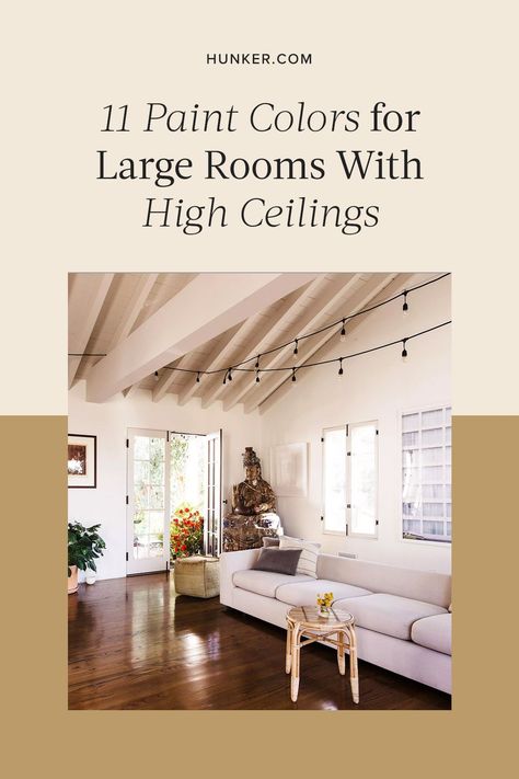 Here is How to Choose Paint Colors for a Large Room With a Vaulted Ceiling. #hunkerhome #paintcolorideas #tallceiling #vaultedceiling #vaultedceilingideas Formal Living Room Alternative, Colors For Rooms, Rooms With Vaulted Ceilings, Tall Ceiling Living Room, Ceiling Ideas Living Room, Vaulted Ceiling Beams, Cathedral Ceiling Living Room, Vaulted Ceiling Bedroom, Rooms With High Ceilings