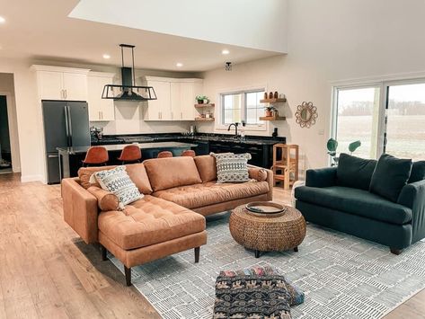 Couch is poly & bark credenza Morabo Sofa Living Room, Poly And Bark Living Room, Polly And Bark, Albany Park Kova Couch, Cosco Sectional, Modular Sectional Sofa Farmhouse, Albany Park Kova Sectional, Game Room Basement, Living Room Sofa Design