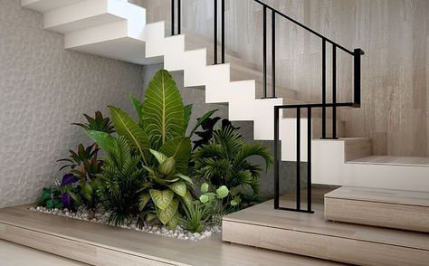 Small Garden Under Stairs, تحت الدرج, African House, Garden Stairs, Stairway Design, Stairs Design Modern, Brown Couch, Casa Country, Home Stairs Design