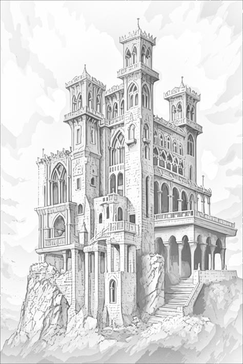 1600×2400 Rock Coloring, Castle Sketch, Castle Coloring Page, Castle Illustration, Castle Drawing, Castle Painting, Abstract Art Images, Building Drawing, Fantasy Architecture