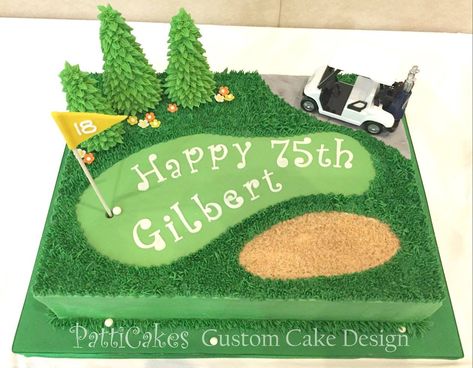 Golf Theme Cake Ideas, Golf Sheet Cake, Birthday Cake For Golfer, Golf Buttercream Cake, Golf Themed Cakes Buttercream, Fondant Golf Cart, Golf Cake, Golf Theme, 75th Birthday