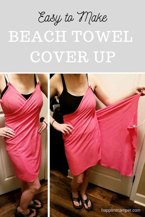 Step by step instructions for making an easy beach towel cover up. It's easy! Diy Beach Towel, Beach Dresses Diy, Diy Beach, Towel Dress, Shirt Hacks, Beach Diy, Beginner Sewing Projects Easy, Summer Dresses For Wedding Guest, Sewing Projects For Beginners