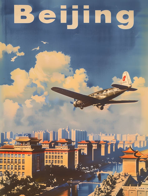 Welcome to our Vintage Beijing Aviation Travel Poster listing! This evocative print captures the spirit of travel and adventure with a classic airplane soaring above Beijing's historic cityscape. This printable poster, available for instant download, is a digital celebration of exploration and the allure of the open skies. Whether you're an aviation enthusiast or a lover of vintage travel memorabilia, this piece brings a sense of wanderlust and historical charm to any space. Vintage Tourism Posters, China Tourism, Asian Travel, Travel Memorabilia, Travel Poster Design, Tourism Poster, Travel And Adventure, Open Sky, Vintage Travel Poster