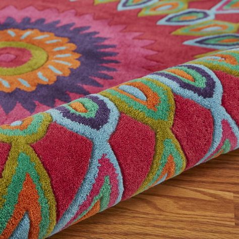 Bungalow Rose Ebright Handmade Hand Tufted Wool Rug & Reviews | Wayfair Funky Living Rooms, Estilo Hippie, Boho Living, Scalloped Edges, Deep Colors, Modern Pattern, Indoor Area Rugs, Round Rugs, Bungalow Rose