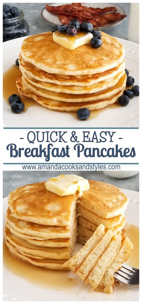 Perfect Snacks, Easy Homemade Pancakes, Quick Easy Breakfast, Homemade Pancake Recipe, Best Pancake Recipe, Pancake Recipe Easy, Homemade Pancakes, Tasty Pancakes, Breakfast Pancakes