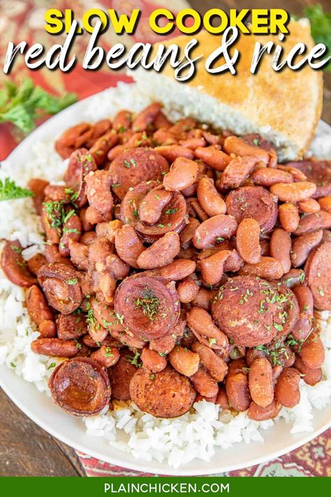 Red Bean And Rice Recipe, Slow Cooker Red Beans, Red Beans Rice, Beans And Cornbread, Pork Recipes Easy, Red Beans And Rice, Mardi Gras Food, Plain Chicken, Beans And Rice