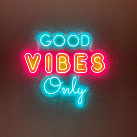 Neon Text Design, Good Vibes Only Neon Sign, Neon Sing, Led Home Decor, Ambiguous Quotes, Spiritual Pictures, Logo Neon, Commercial Signs, Neon Wall Art