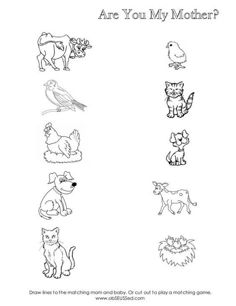 Are You My Mother Worksheet for mom/baby animal matching, cute!: Mom And Baby Animals, Mother And Baby Animals, Are You My Mother, Preschool Mom, Animal Families, Matching Worksheets, Animal Worksheets, Worksheet For Kids, Kindergarten Fun