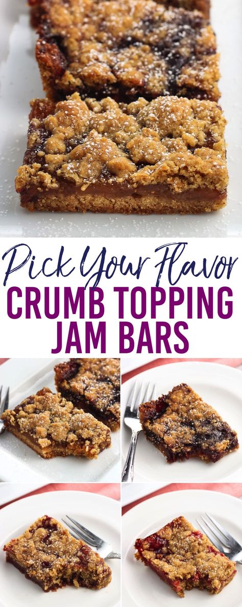 Easily customize the flavor of these jam bars by picking your favorite jam, jelly, or fruit spread! These bars feature a cinnamon-spiced crumb topping and are perfect for using up small amounts of jam taking up space in the fridge. Jam Bars Pioneer Woman, Uses For Jam, Baking With Jam, Teeth Ache, Jam Uses, Kitchen Aide, Portable Dessert, Jam Bars, Favorite Christmas Desserts