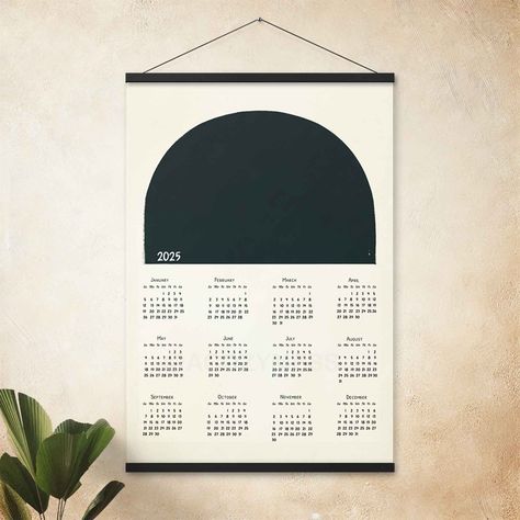 2025 Calendar, Yearly Calendar, 2025 Wall Calendar Class Poster Design, Minimal Calendar, Full Year Calendar, Minimalistic Decor, White Hangers, Class Poster, Black Hangers, Calendar Poster, Wood Hanger