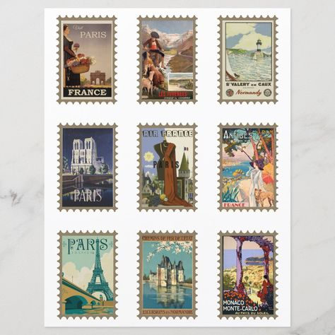 French Stamps Vintage, Faux Postage Stamps, Paris Stamp, France Stamp, Travel Stamps, French Images, Artist Ideas, Paris Souvenirs, Collage Material