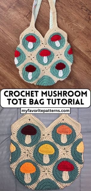 Crochet Mushroom Tote Bag Tutorial Mushroom Tote Bag, Red Crafts, Tote Bag Tutorial, Crochet Mushroom, Creative Crochet, Bag Tutorial, Crochet Tote Bag, Crochet Tapestry, Crochet Stitches Tutorial