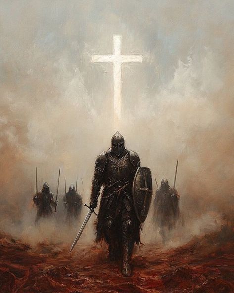 Dark Biblical Art, Christ Is King, Knight Drawing, Templar Knight, Christian Soldiers, Biblical Artwork, Medieval Artwork, Warrior Concept Art, Crusader Knight