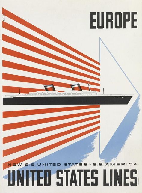 Lester Beall, Ship Poster, Tourism Poster, States In America, Nova York, A Ship, Printing Companies, Poster Stickers, Vintage Travel Posters