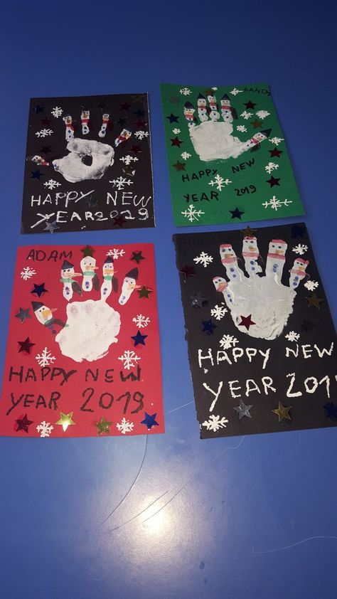 Happy New Year 2024 Kindergarten, Happy New Year Cards Handmade For Kids, New Year Cards Handmade Ideas For Kids, New Year Cards Handmade For Kids, Preschool New Years Activities, New Year Cards Handmade Ideas, New Year Art And Craft, Preschool New Years, New Years Crafts For Kids