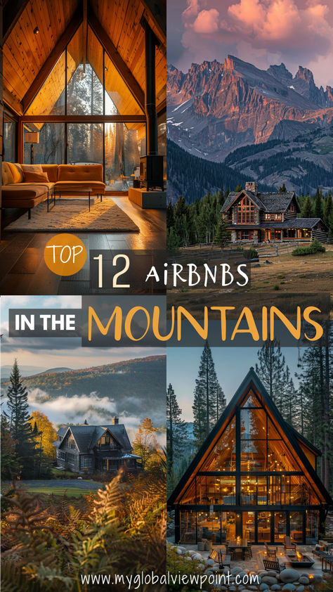 Beautiful vacation homes in the mountains of America Mountain Airbnb Interior, Cabin Near Mountains, Airbnb In Mountains, Cabins In Colorado Mountains, Cabin Photos, Mountain Lodges, Honeymoon Cabin, Colorado Cabins, Mountain Cabin Rentals