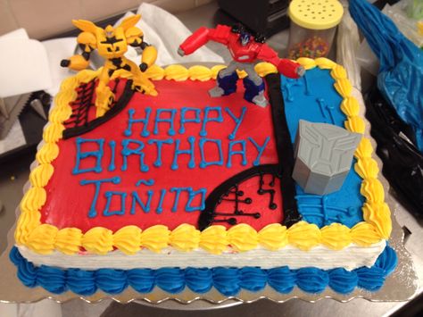 Transformers Sheet Cake Transformers Sheet Cake, Transformer Birthday Cake, Rescue Bots Birthday Party, Transformers Birthday Cake, Bee Birthday Cake, Rescue Bots Birthday, Transformers Party, Transformers Cake, Toddler Boy Birthday