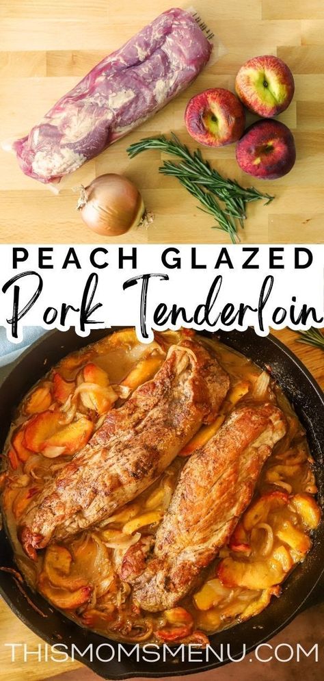 Sweet Pork Tenderloin Recipes, Apple Pork Tenderloin Recipes, Peach Savory Recipes, Pork Tenderloin Recipes With Fruit, Pork And Peaches Recipes, Pork With Peaches, Summer Pork Tenderloin Recipes, Savory Peach Dishes, Peach Pork Loin