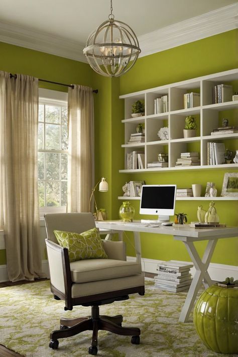 Explore the daily routine of interior designers incorporating the refreshing Key Lime (BM 2035-50) paint in their decor projects for a vibrant and citrusy ambiance. #Ad #homedecor #homedesign #trendgirlApartment #Painthome #interiorarchitecture Wall Colors Green Room Colors
Bright Room office Colors
Apartment Renovation
Home office Remodeling
Modern Paint Colors
2024 Accent Wall Bedroom Paint, Paint Colors 2024, Green Room Colors, Green Home Offices, Office Decor Workplace, Lime Green Walls, Modern Paint Colors, Bright Room, Modern Outdoor Spaces