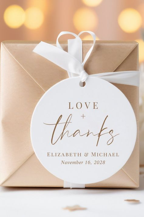 🏷️$14.45 📢Unlimited FREE shipping on every order, year round 🎁 A chic gift tag for your wedding party favors featuring "Love + Thanks"  and "Happily Ever After" in a modern gold script and elegant gold typography, your names and wedding date. 🔥 #wedding #loveandthanks #goldtypography #thankyou #happilyeverafter #modern #stylish #elegant #simple #chic Typography Wedding, Gold Typography, Wedding Favor Tags, Chic Gifts, Simple Chic, Wedding Party Favors, Wedding Date, Wedding Favor, Favor Tags