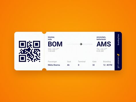 Flight Ticket Design, Boarding Pass Design, Boarding Ticket, Nikita Sharma, Travel Advertising Design, Airlines Branding, Voucher Design, Airport Design, Ticket Design