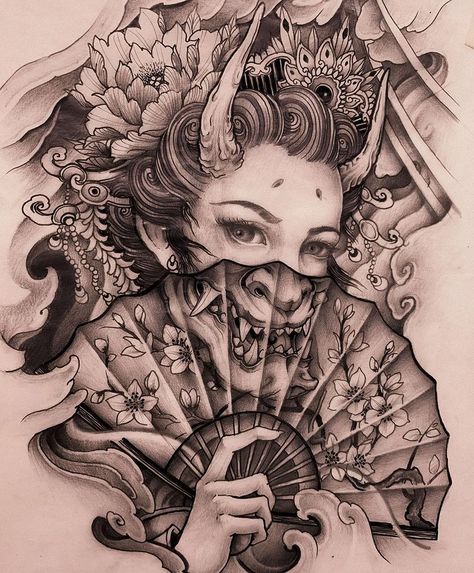 𝐉𝐎𝐇𝐍 𝐓𝐑𝐀𝐍 (@john_newchoice) • Instagram photos and videos Female Hannya Mask Tattoo, Geisha Mask Tattoo, Female Samurai Tattoo, Tato Geisha, Japanese Geisha Tattoo, Geisha Tattoo Design, Hannya Mask Tattoo, Samurai Tattoo Design, Geisha Tattoo