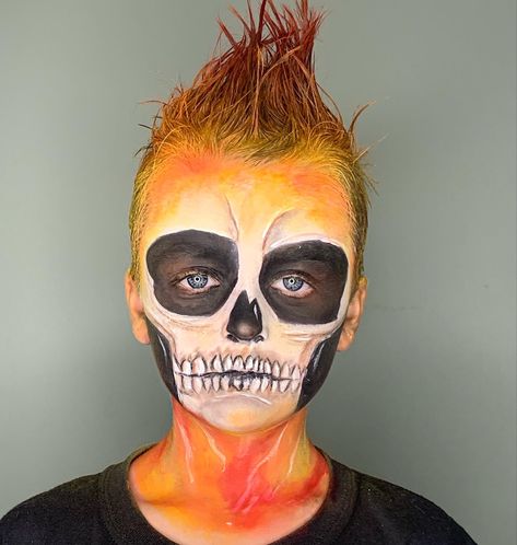 #halloweencostume #halloweenmakeup #ghostrider #ghostridermakeup #ghostridercostume #makeup #halloween #costume Ghost Rider Makeup, Ghost Face Paint, Ghost Rider Costume, Jigsaw Costume, Guy Face, Painting Halloween, Face Painting Halloween, Male Makeup, Ghost Faces