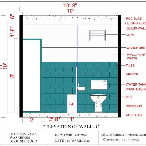 SMALL WASHROOM, ELEVATION OF WALL-C AND ELEVATION OF WALL-D, INTERIOR DESIGNING Washroom Elevation Drawing, Small Washroom, Wall Elevation, Furniture Details Drawing, Floor Plan Symbols, Details Drawing, Interior Presentation, Interior Design Articles, Interior Drawing