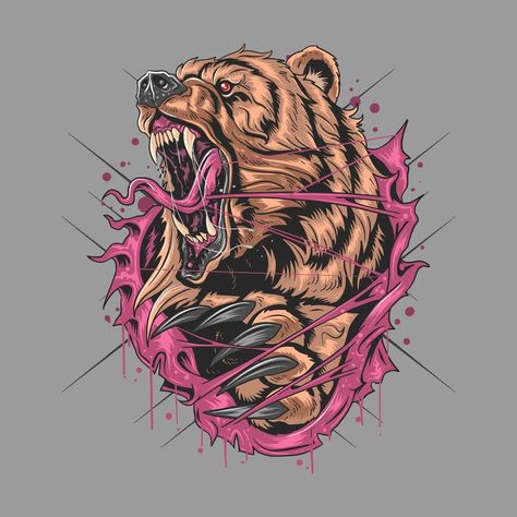 Angry V, Beruang Grizzly, Grizzly Bear Tattoos, Bear Tattoo Designs, Angry Bear, Bear Tattoos, Scary Animals, Bear Drawing, Bear Tattoo