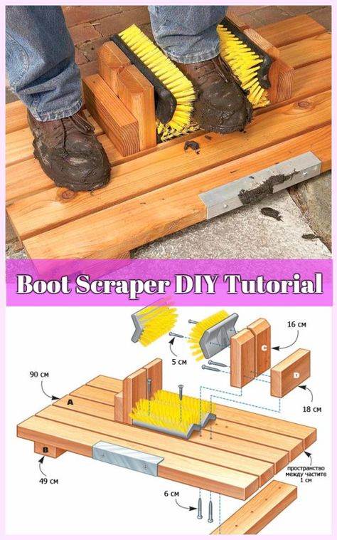 DIY Mud-Busting Boot Scrape Tutorial Muddy Boot Storage Ideas, Boot Brush Scraper Diy, Diy Boot Scraper, Diy Boot Brush, Boot Scraper Diy, Boot Cleaning Station, Budget Diy Home Decor, Boot Scraper, Boot Brush