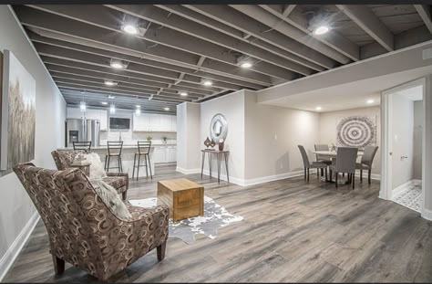 Grey Basement Ceiling, Gray Basement Ceiling, Finished Basement Ceiling Ideas, Gray Basement, Cheap Basement Remodel, Small Basement Remodel, Cozy Basement, Dream Basement, Basement Apartment