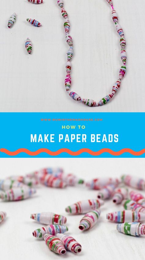 How to Make a Paper Bead Necklace: Do you have a bunch of old magazines or wrapping paper? Follow our simple how to to make beautiful shiny paper beads. Paper Bead Necklace Diy, Leftover Wrapping Paper, Paper Beads Diy, Magazine Beads, Paper Bead Necklace, Make Paper Beads, Paper Jewellery, Paper Beads Necklace, Paper Bead Jewelry