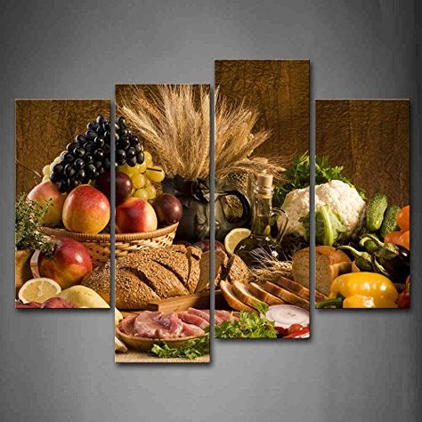 Brown Fresh Food Grape Apple Fruit In Basket Bread Oion Little Tomato Sweet Pepper Cauliflower Wheat Gather On The Table Wall Art Painting The Picture Print On Canvas Food Pictures For Home Decor Decoration Gift ** See this great product. (This is an affiliate link) Kitchen Canvas Art, Grape Apple, Kitchen Canvas, Food Wall Art, Fruit Wall Art, Fruit Picture, Dining Room Wall Decor, Modern Wall Art Canvas, Tableau Art