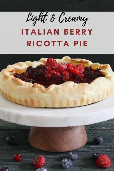 This Italian berry ricotta pie is made with a light and creamy filling in a flaky puff pastry crust then topped with a fresh sweet berry sauce. It’s a classic Italian dessert that is the perfect way to end a meal! Italian Ricotta Pie, Ricotta Recipes Dessert, Italian Pie, Pizza Bread Recipe, Ricotta Pie, Wine Cookies, Puff Pastry Crust, Sweet Pies, Italian Bakery