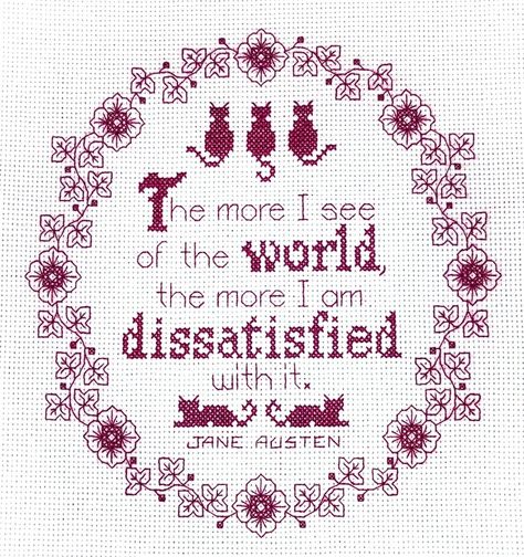 Dissatisfaction Pattern - Etsy Motifs Blackwork, Jane Austen Quote, Blackwork Patterns, Subversive Cross Stitch, Elizabeth Bennet, Needle Point, Embroidery Needles, Pride And Prejudice, Jane Austen