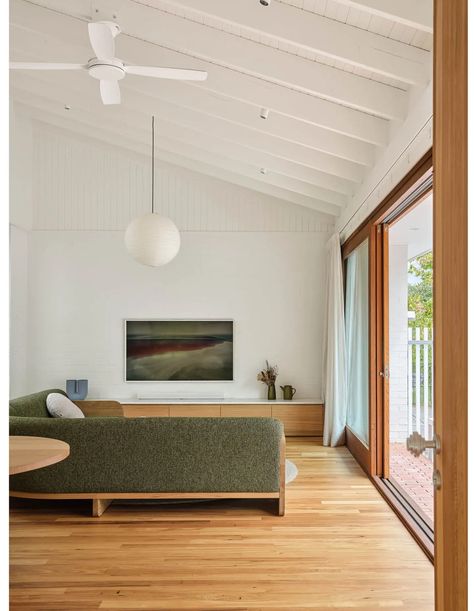 Modern Home Interior, Outdoor Dining Spaces, Timber Door, Australian Homes, Mid Century Modern House, Lounge Room, Door Knob, Mid Century House, Inspired Homes