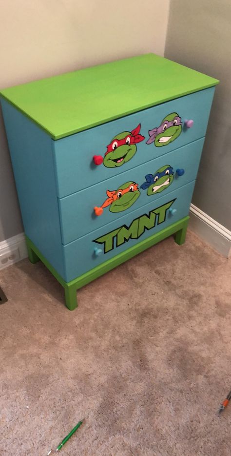 Crooked Furniture, Tmnt Bedroom, Tmnt Room, Ninja Turtle Room, Ninja Turtle Bedroom, Turtle Bedroom, Diy Ninja, Turtle Room, Turtle Nursery