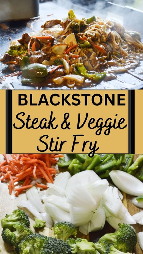 Blackstone Steak, Steak Stirfry Recipes, Outdoor Griddle Recipes, Griddle Cooking Recipes, Hibachi Recipes, Healthy Recipes Dinner, Vegetable Noodle, Outdoor Cooking Recipes, Noodle Stir Fry