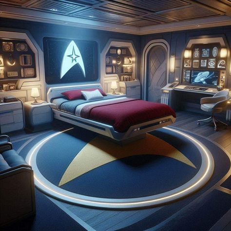 Sci Fi Living Room, Sci Fi Bedroom, Starfleet Officer, Trek Ideas, Sci Fi Aesthetic, Small Room Design, Small Room, Star Trek, Home Furnishings