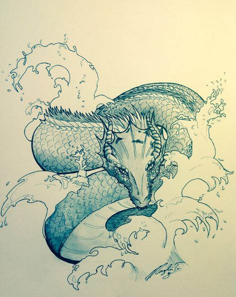 Water Animal Sketch, Water Dragon Drawing Sketches, Water Dragon Tattoo Designs, Water Dragon Illustration, River Dragon Tattoo, Water Dragon Sketch, Water Dragon Drawing, Water Dragon Art, Water Dragon Tattoo