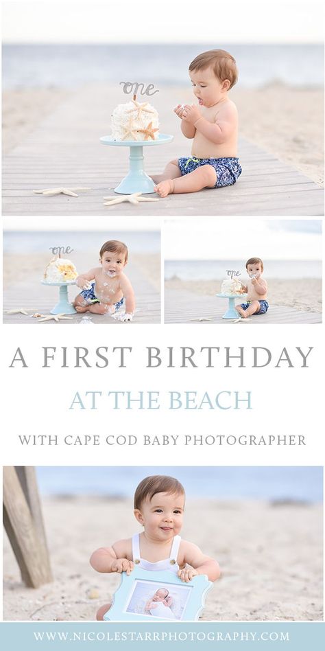 A first birthday at the beach with Cape Cod Baby Photographer Nicole Starr Photography | Boston Family Photographer | Cape Cod family photographer, Cape Cod family photos, Cape Cod portraits, beach session, beach portraits, MA beach portraits | Cape Cod cake smash, beach cake smash, beachside cake smash, Cape Cod baby photographer, cake smash in Cape Cod #nicolestarrphotography #cakesmash #beachphotos #capecod Beach Cake Smash Photography, 1st Birthday Beach Pictures, Smash Cake On The Beach, Summer 1st Birthday Photoshoot, 1st Birthday At The Beach, Beach Smash Cake Photoshoot, Beach One Year Old Birthday, One Year Beach Photoshoot, First Birthday Photo Shoot Ideas Beach