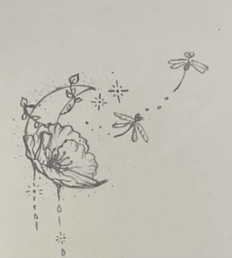 Cute Dainty Tattoos Unique, Astral Tattoo Ideas, Whimsigoth Doodles, Dainty Cover Up Tattoo, Earth Nature Tattoo, Floral Moon Drawing, Nature Tattoo Drawings, Fineline Rib Tattoo, Moon Tattoo Ideas Female