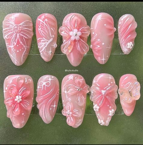 Pink Flower Nails, Kutek Disney, Aura Nails, Cute Pink Nails, Girly Acrylic Nails, Pretty Gel Nails, Really Cute Nails, Cute Gel Nails, Kawaii Nails